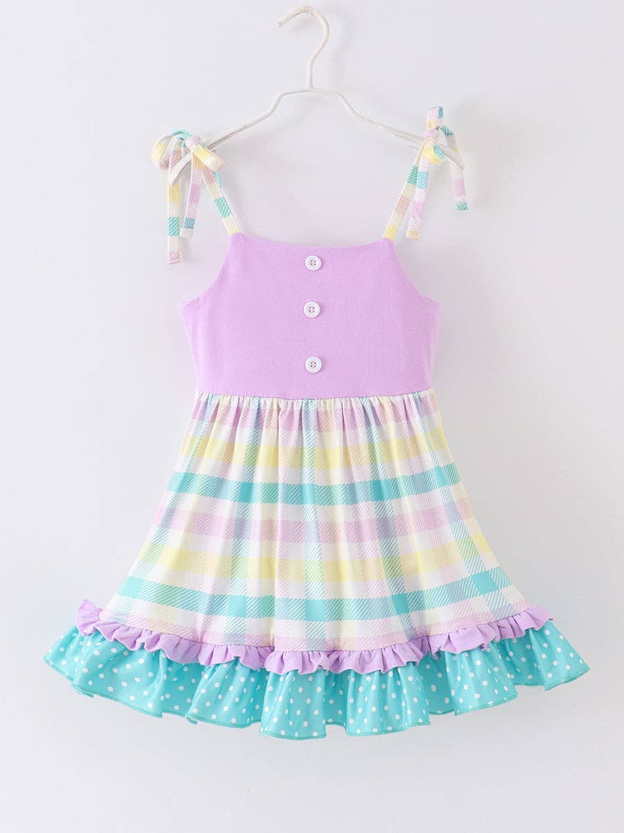Green Purple Plaid Ruffle Girl Twirl Dress