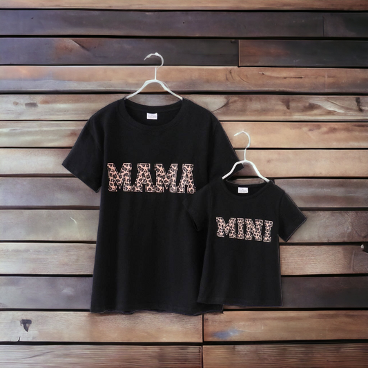 Mama and Mini Soft Black and Leopard Print Top