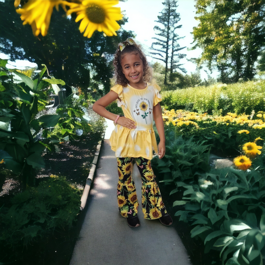 Yellow Sunflower Girl Bell Outfit