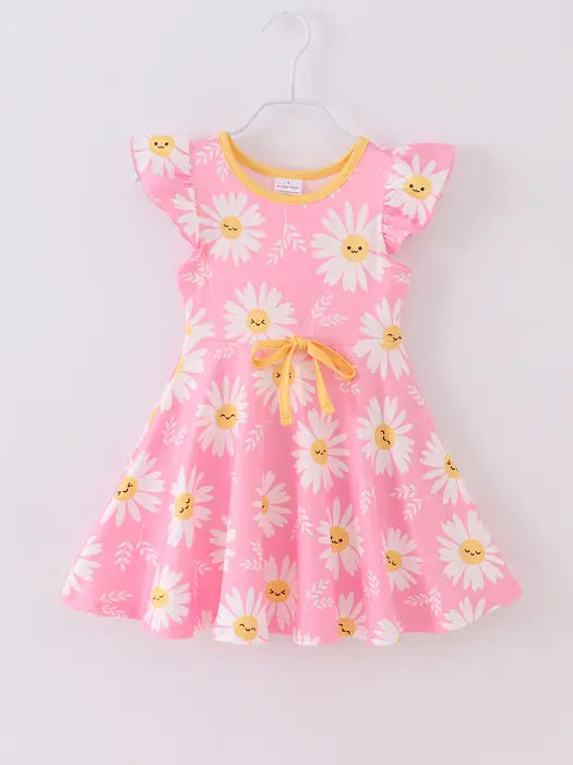Pink Daisy Ruffle Girl Dress