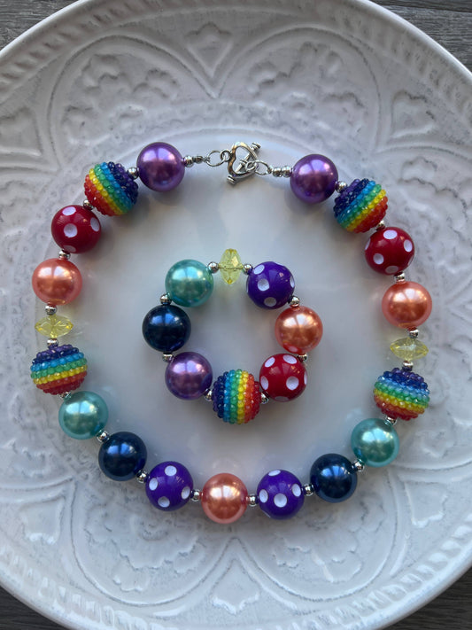 Rainbow Chunky Bead Necklace Set